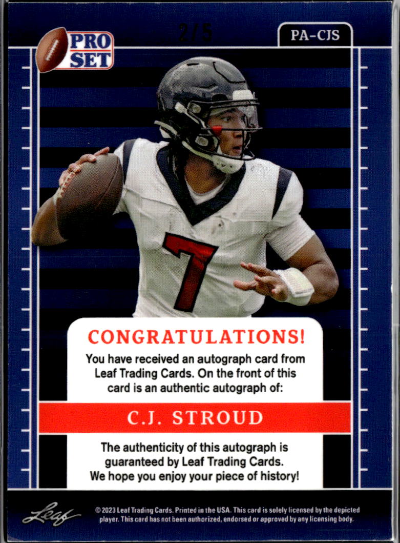 C.J. Stroud 2023 Leaf Pro Set Auto Autograph Rookie RC Green /5 Houston Texans