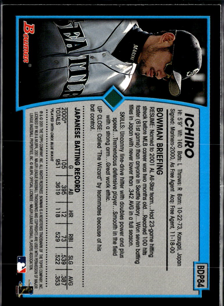 Ichiro Suzuki 2001 Bowman Draft Picks & Prospects Rookie RC #84 Seattle Mariners