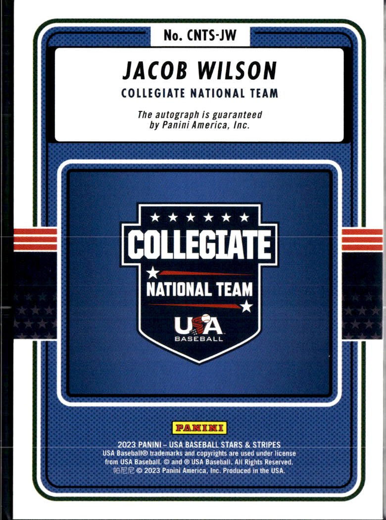 Jacob Wilson 2023 USA Baseball Stars & Stripes Auto Autograph RC Athletics