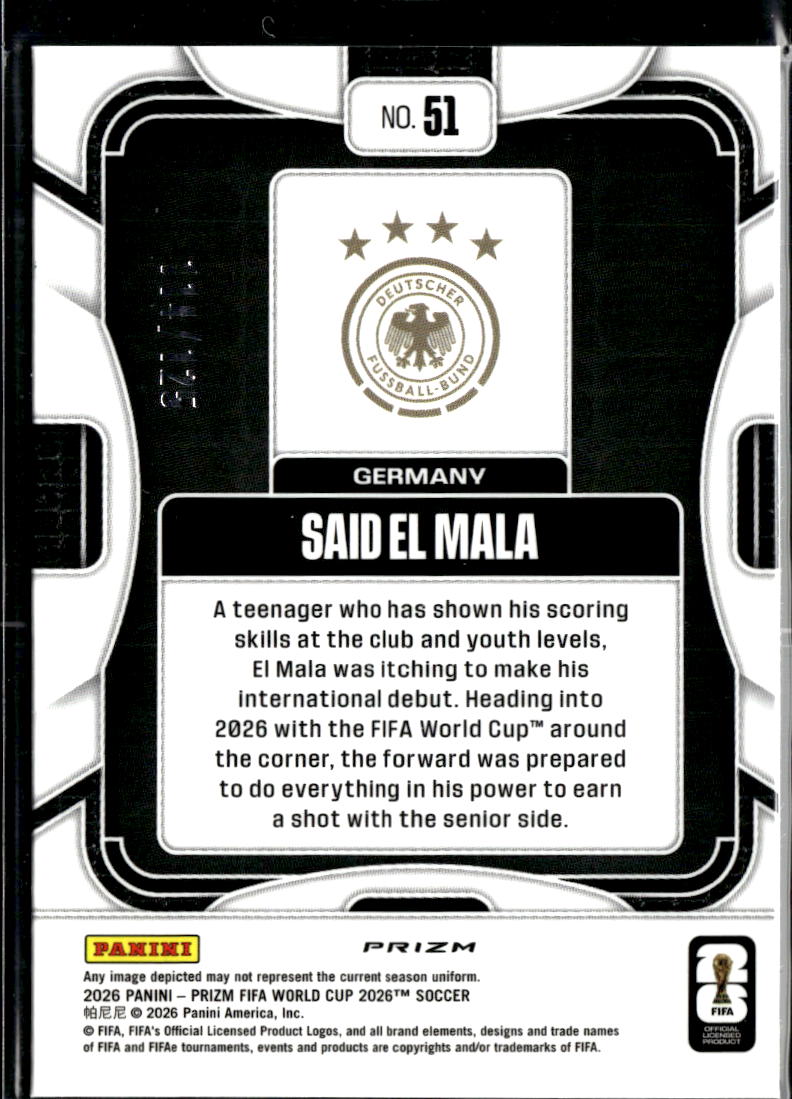 Said El Mala 2026 Panini Prizm FIFA World Cup Orange Wave Rookie 114/125 Germany