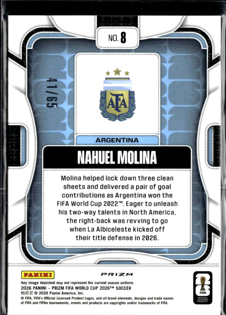 Nahuel Molina 2026 Panini Prizm FIFA World Cup Pink Wave 41/65 Argentina