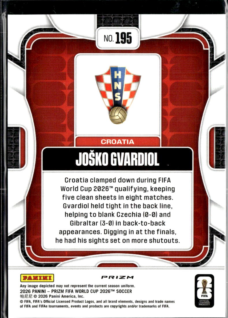 Josko Gvardiol 2026 Panini Prizm FIFA World Cup RGB Red Green Blue SSP Croatia