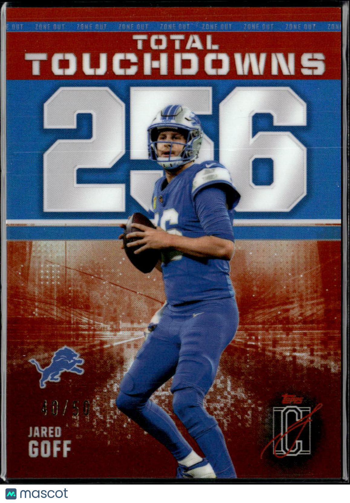 Jared Goff 2025 Topps Signature Class Orange Zone Out /50 Detroit Lions