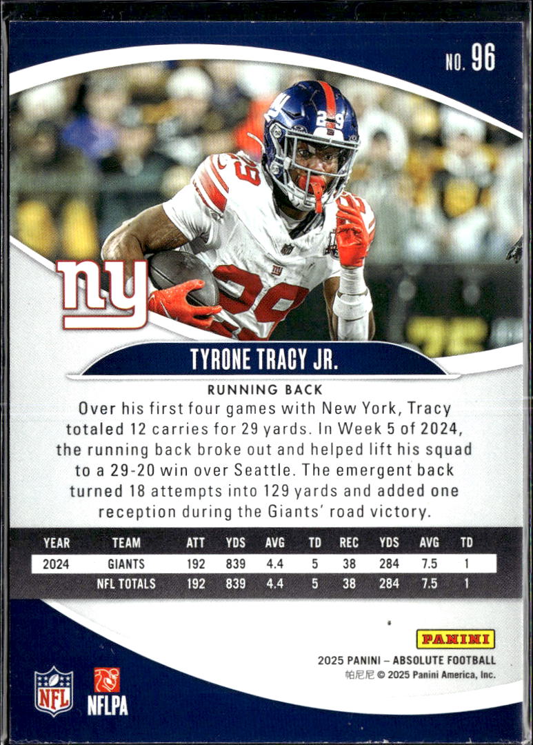 Tyrone Tracy Jr. 2025 Absolute Red White Blue SSP New York Giants