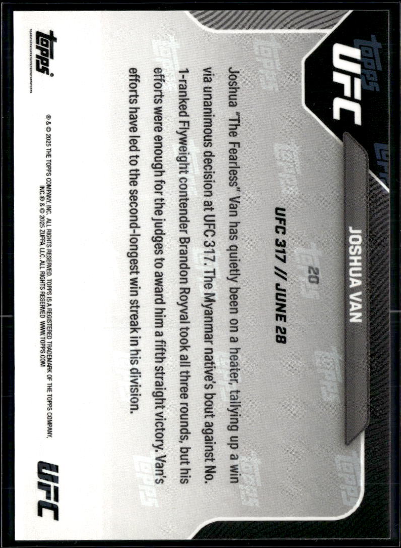 Joshua Van 2025 Topps Now UFC RC Rookie MMA #20