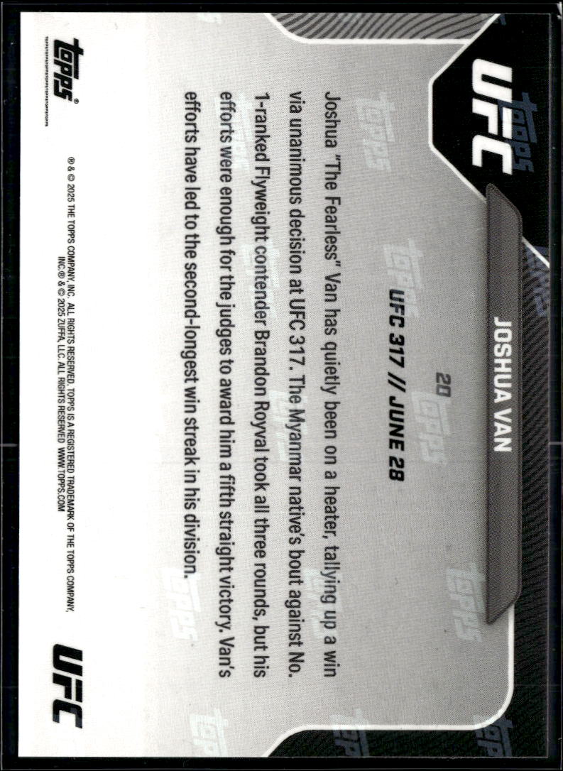 Joshua Van 2025 Topps Now UFC RC Rookie MMA #20