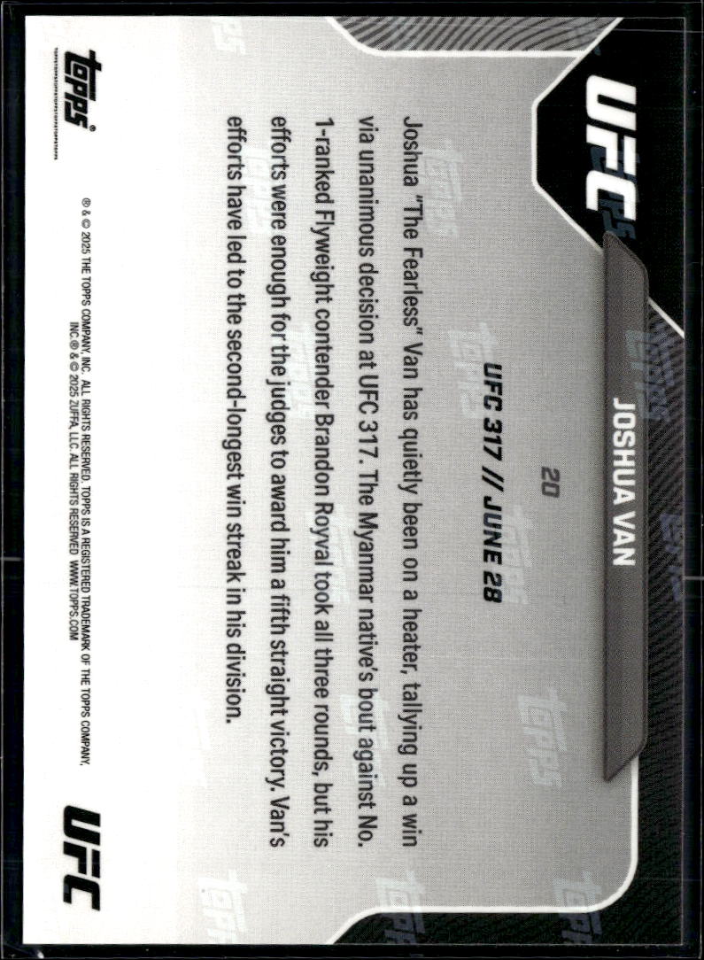 Joshua Van 2025 Topps Now UFC RC Rookie MMA #20