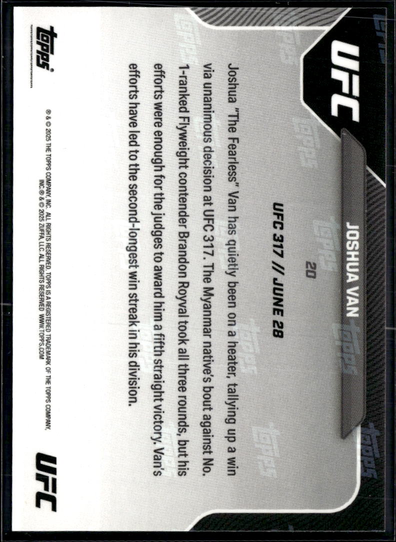 Joshua Van 2025 Topps Now UFC RC Rookie MMA #20