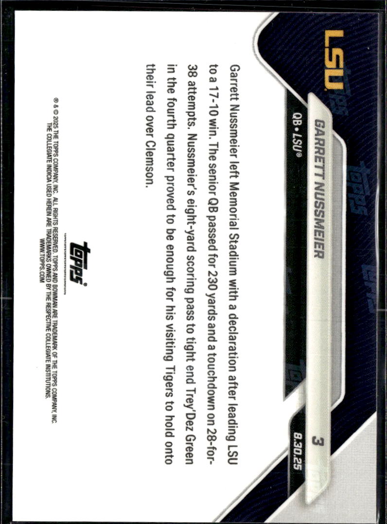 Garrett Nussmeier 2025 Bowman U Now Rookie RC LSU Tigers