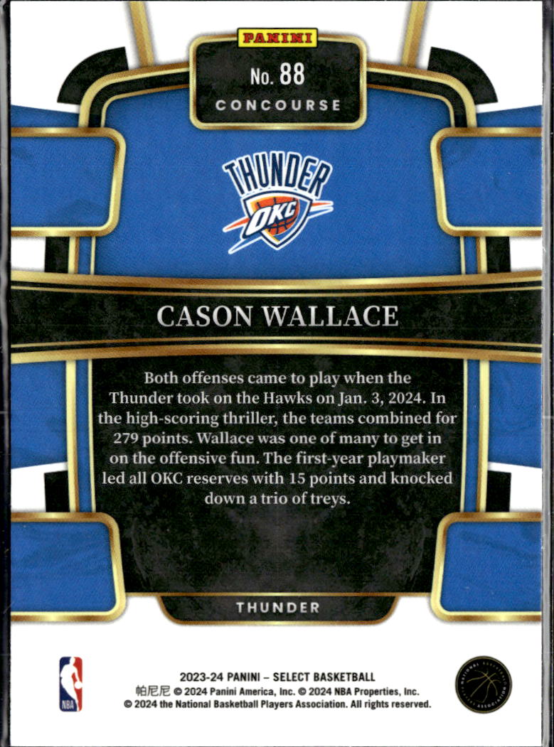 Cason Wallace 2023-24 Select RC Rookie Oklahoma City Thunder