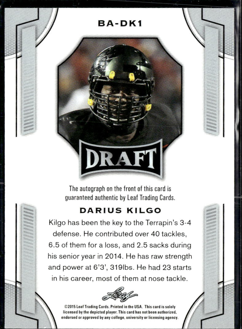 Darius Kilgo 2015 Leaf Draft Auto Autograph RC Maryland Terrapins