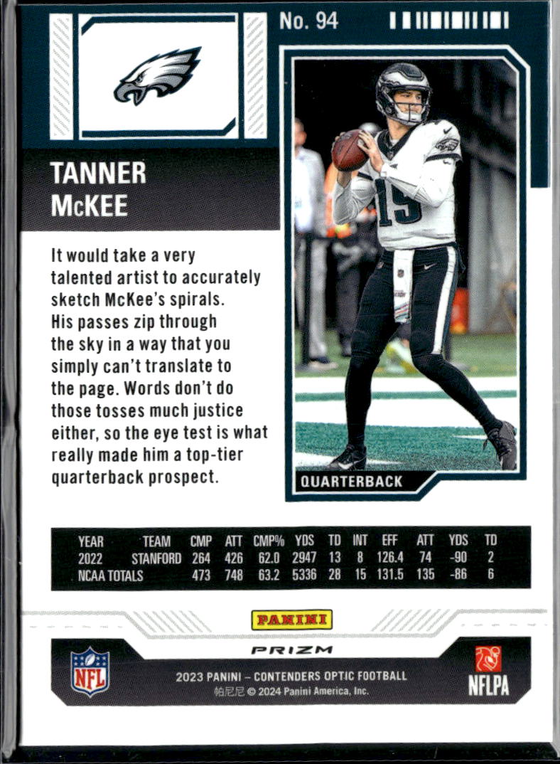Tanner McKee 2023 Contenders Optic Silver Rookie RC Philadelphia Eagles