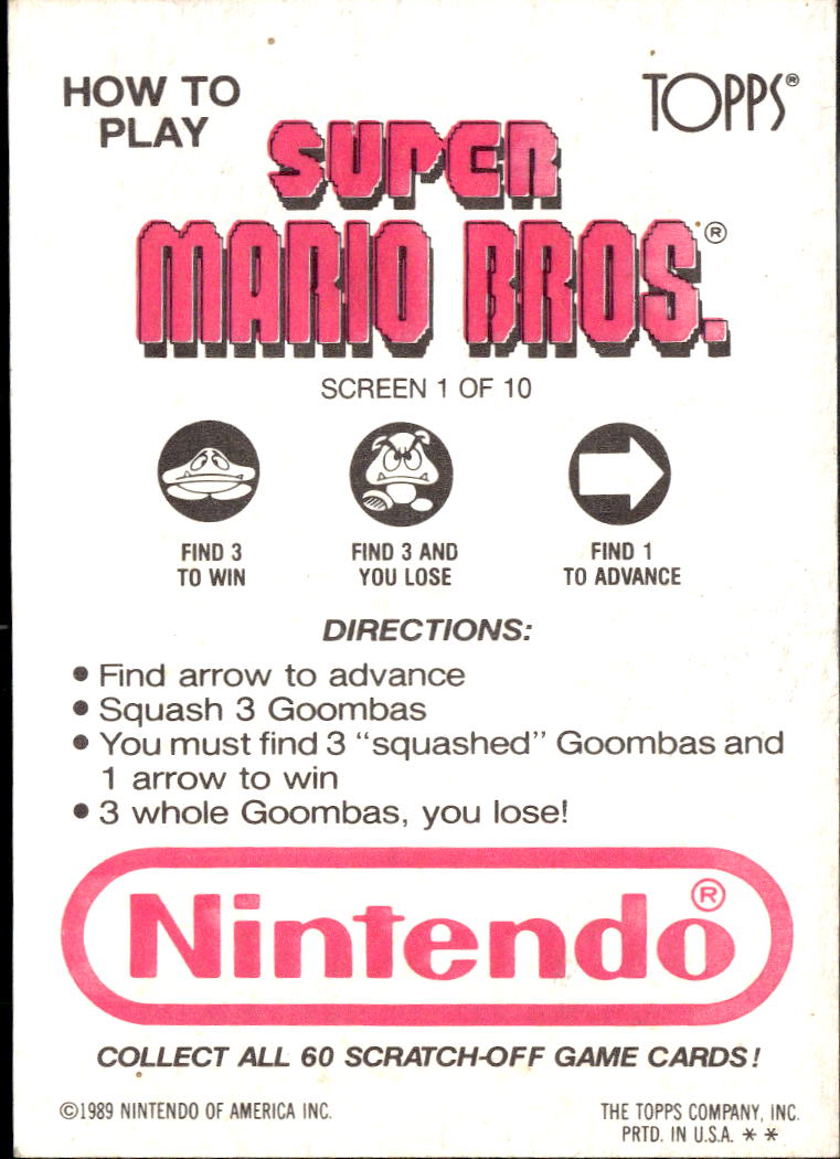 Mario 1989 Topps Nintendo Scratch Off Screen 1