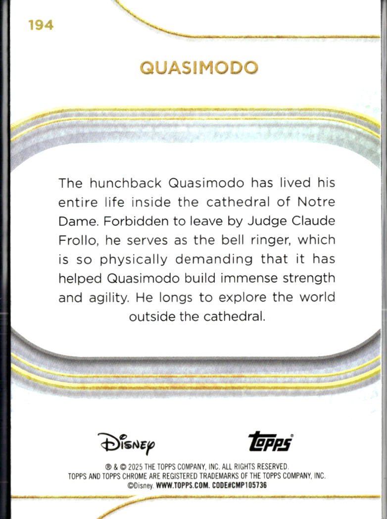 Quasimodo 2025 Topps Chrome Disney Yellow Mini Diamond #194
