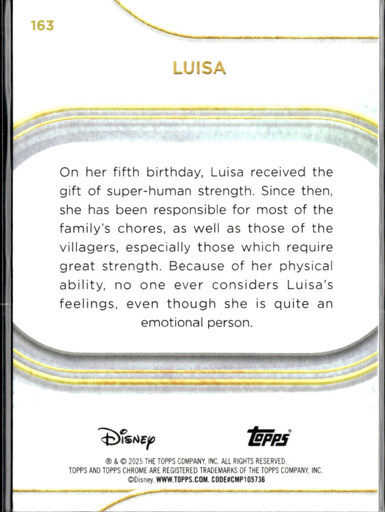 Luisa 2025 Topps Chrome Disney Yellow Mini Diamond #163