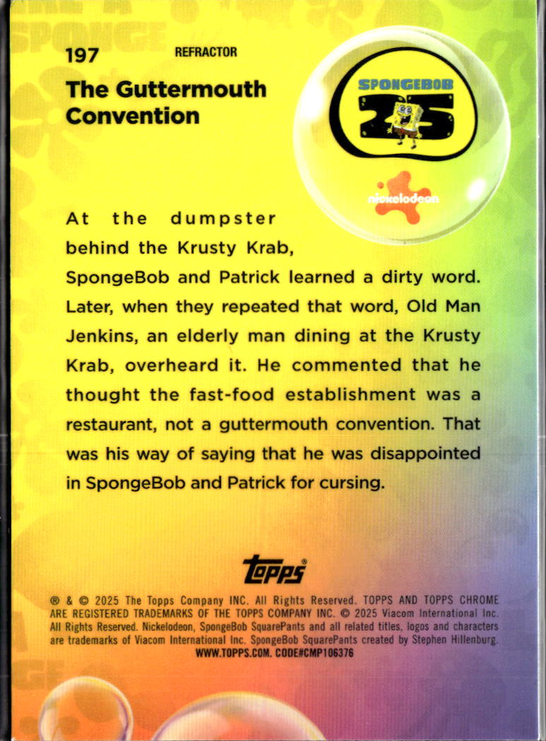 Guttermouth Convention 2025 Topps Chrome SpongeBob Refractor #197
