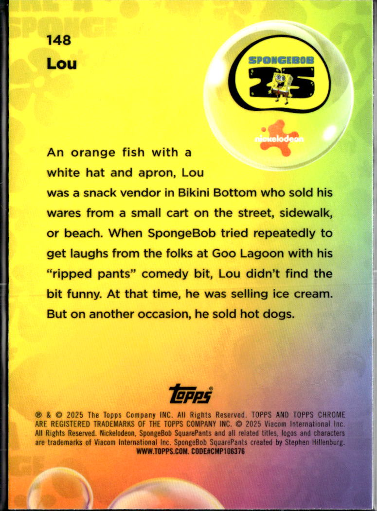 Lou 2025 Topps Chrome SpongeBob SquarePants REFRACTOR #148