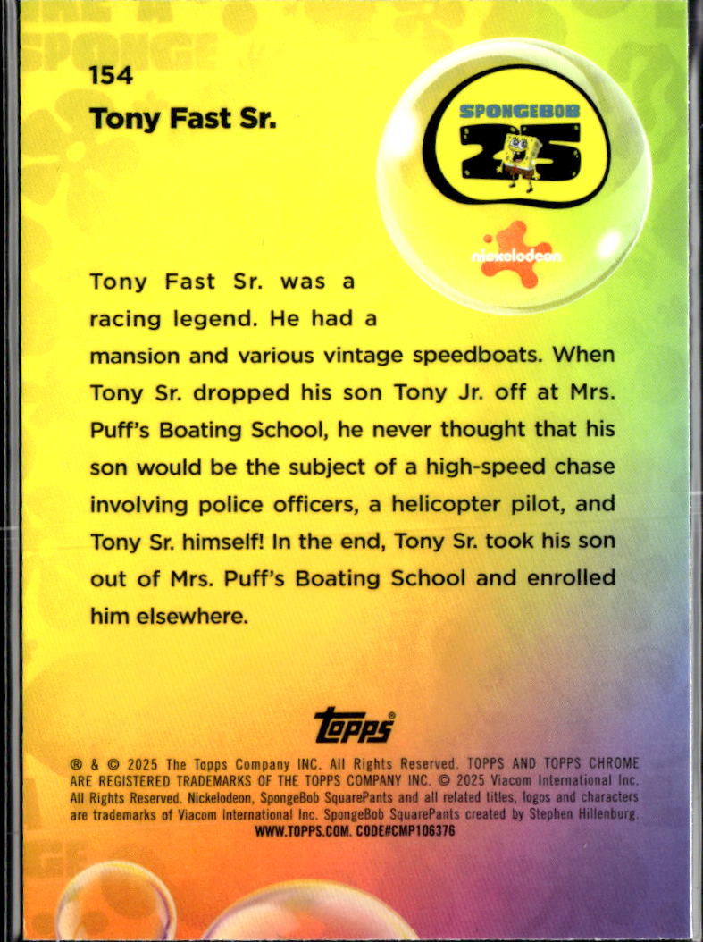 Tony Fast Jr. 2025 Topps Chrome SpongeBob SquarePants #154
