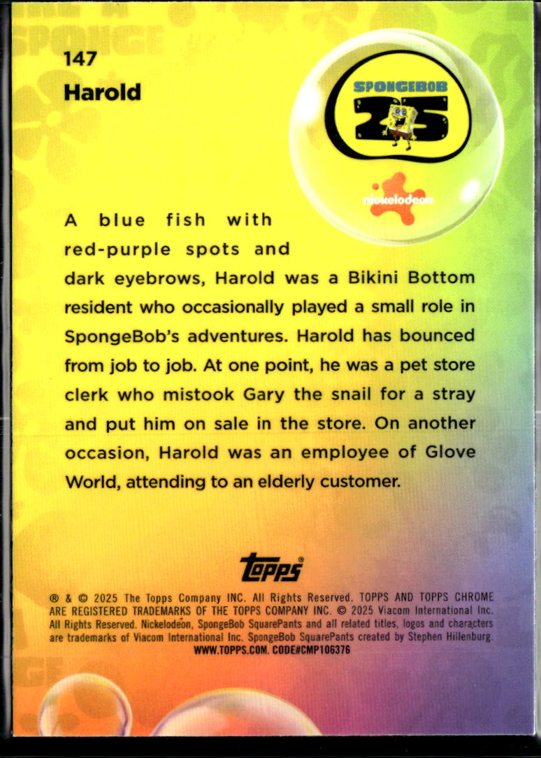 Harold 2025 Topps Chrome SpongeBob SquarePants #147
