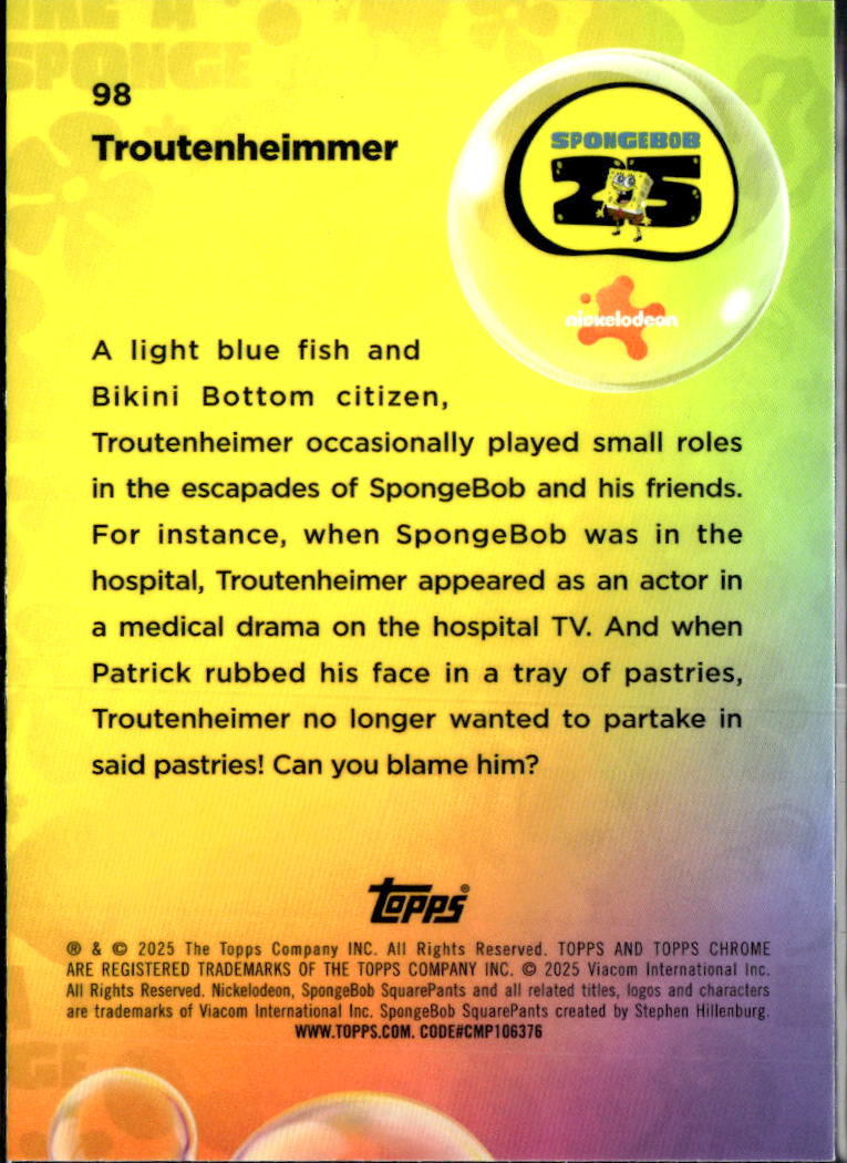 Troutenheimer 2025 Topps Chrome SpongeBob SquarePants #98