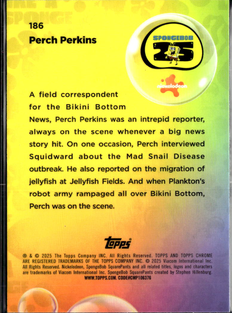 Perch Perkins 2025 Topps Chrome SpongeBob SquarePants #186