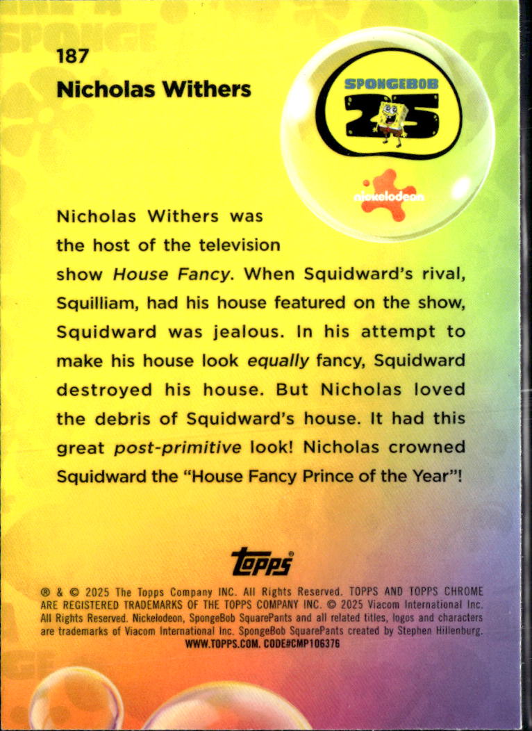 Nicholas Withers 2025 Topps Chrome SpongeBob SquarePants #187