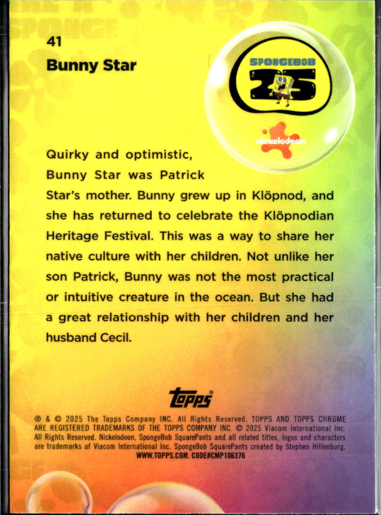 Bunny Star 2025 Topps Chrome SpongeBob SquarePants #41