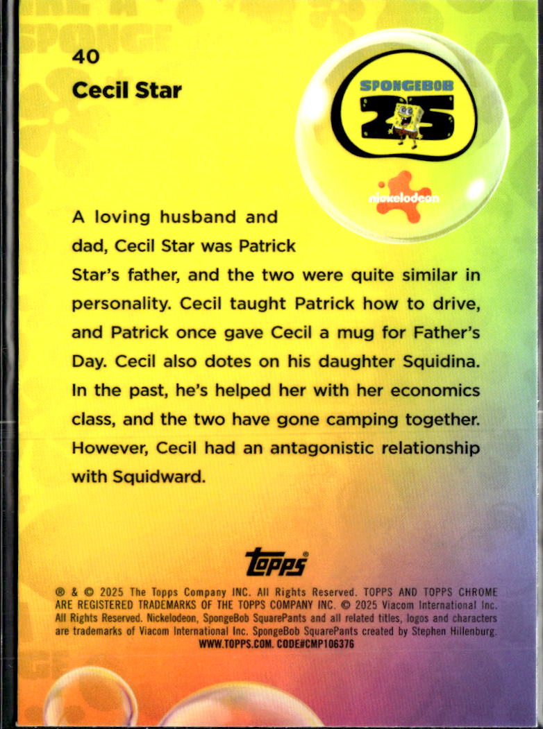 Cecil Star 2025 Topps Chrome SpongeBob SquarePants #40