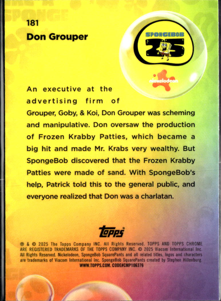 Don Grouper 2025 Topps Chrome SpongeBob SquarePants #181