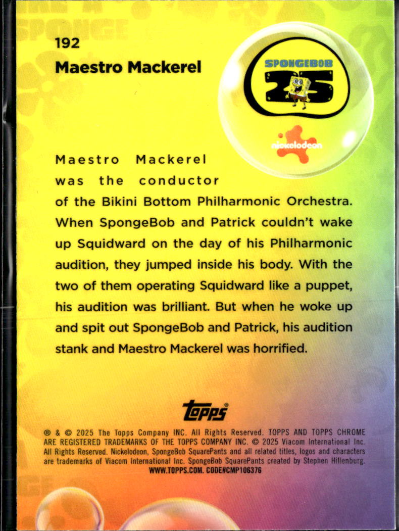 Maestro Mackerel 2025 Topps Chrome SpongeBob SquarePants #192