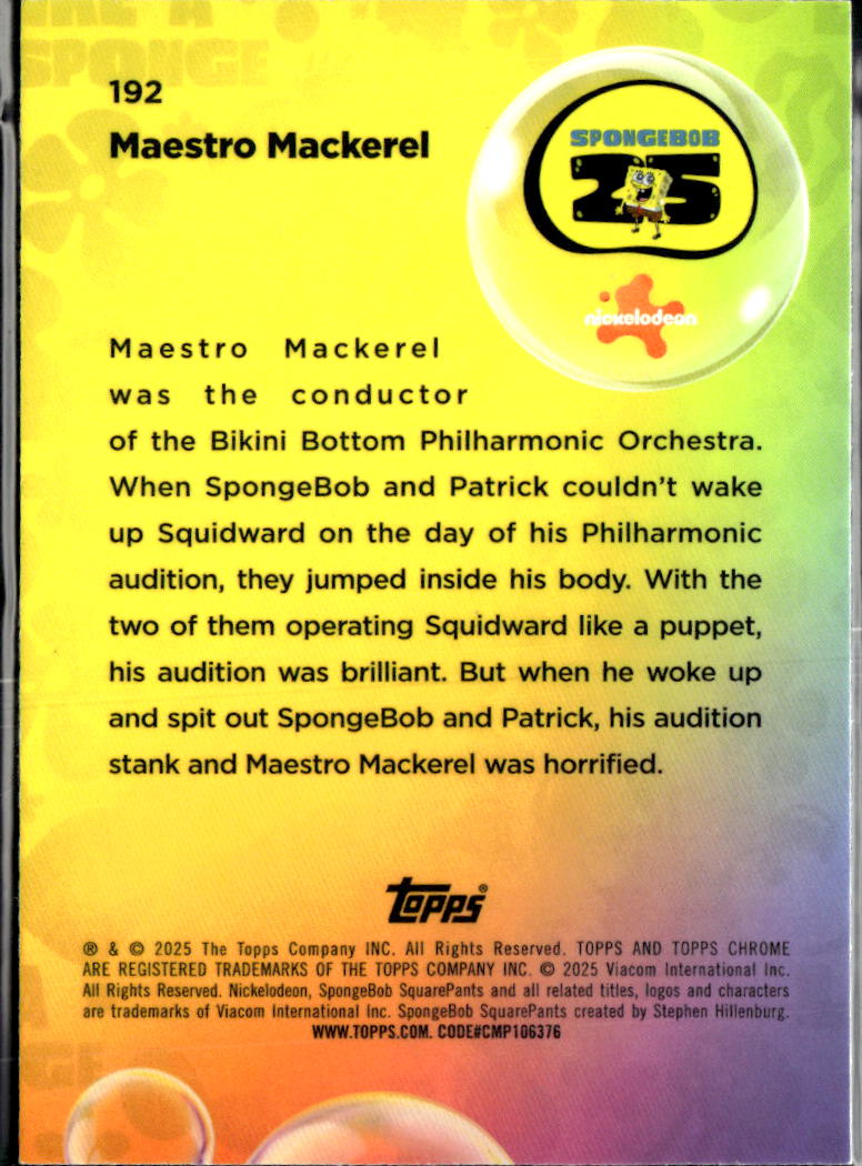 Maestro Mackerel 2025 Topps Chrome SpongeBob SquarePants #192