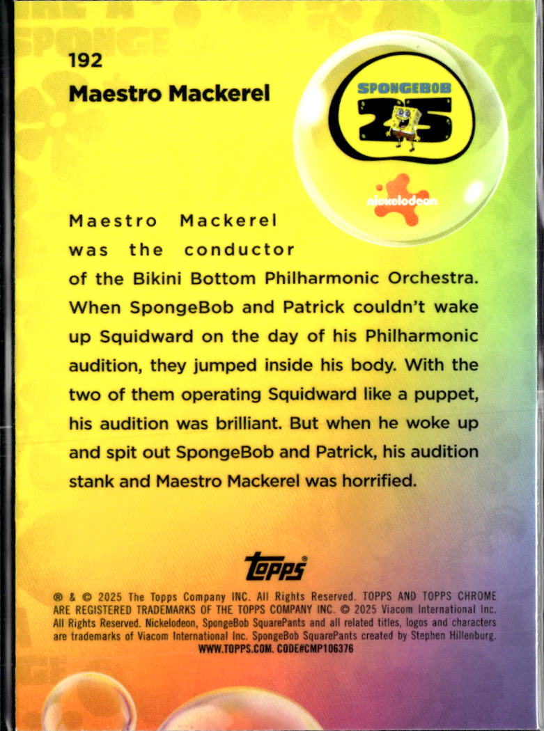 Maestro Mackerel 2025 Topps Chrome SpongeBob SquarePants #192