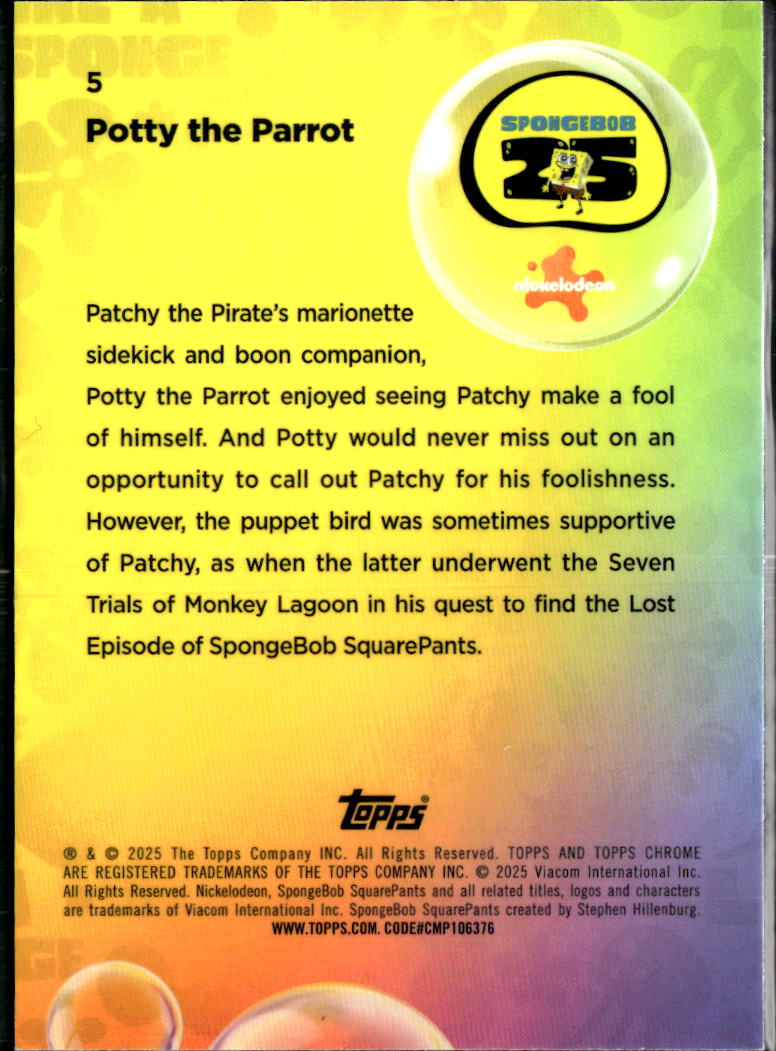 Potty The Parrot 2025 Topps Chrome SpongeBob SquarePants 25th Anniversary #5