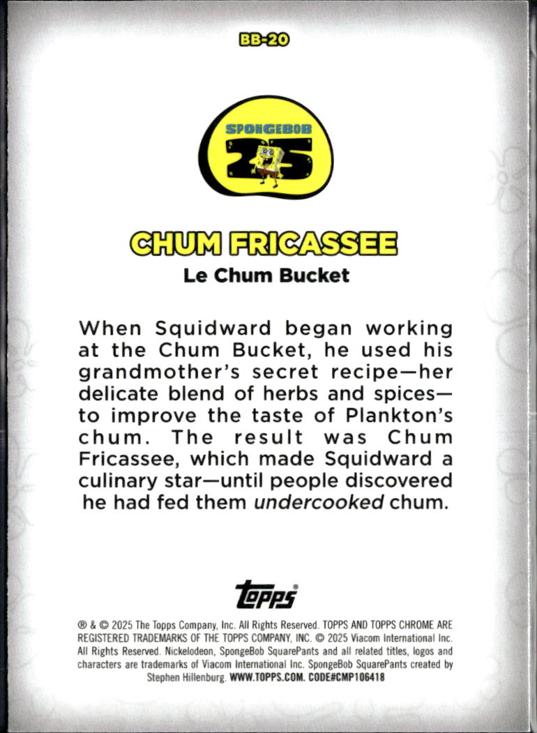 Le Chum Bucket 2025 Topps Chrome SpongeBob SquarePants Reviews #BB-20