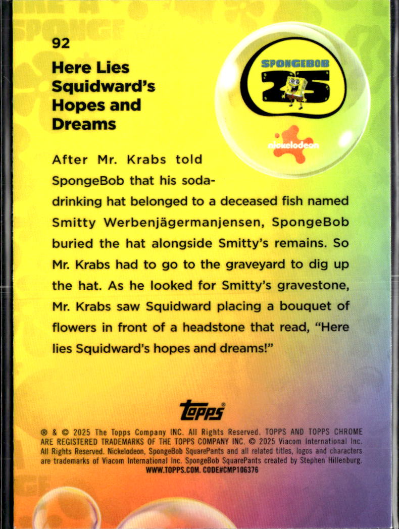 Here Lies Squidward's Hopes 2025 Topps Chrome SpongeBob SquarePants #92