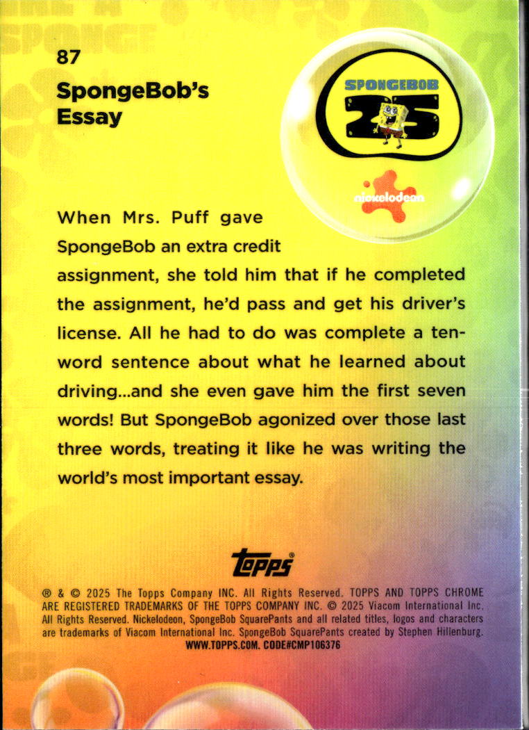 Spongebob's Essay 2025 Topps Chrome SpongeBob SquarePants #87