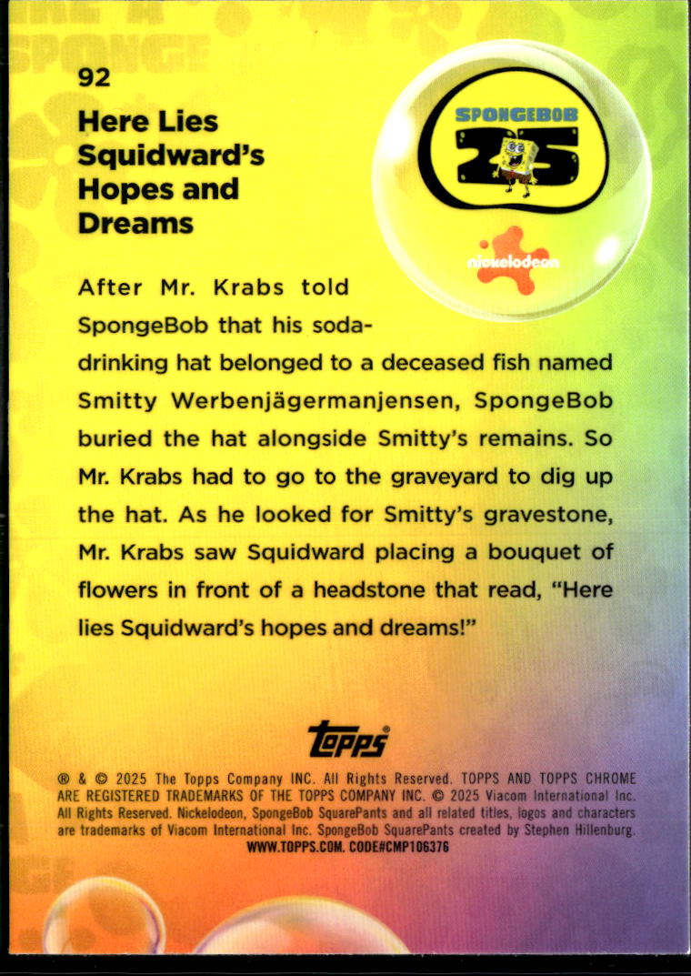 Here Lies Squidward's Hopes 2025 Topps Chrome SpongeBob SquarePants #92