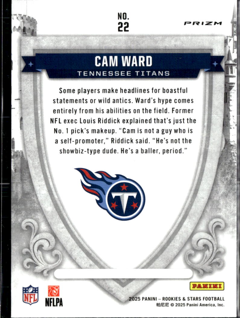 Cam Ward 2025 Rookies & Stars Crusade Silver Prizm RC Tennessee Titans