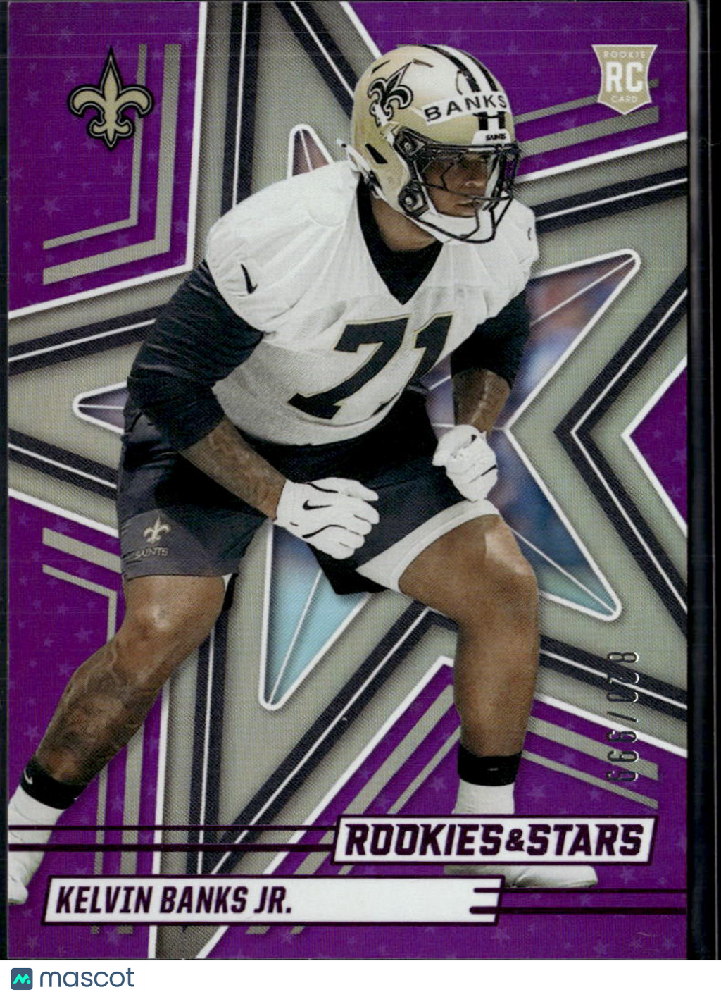 Kelvin Banks Jr. 2025 Rookies & Stars RC Purple /999 New Orleans Saints