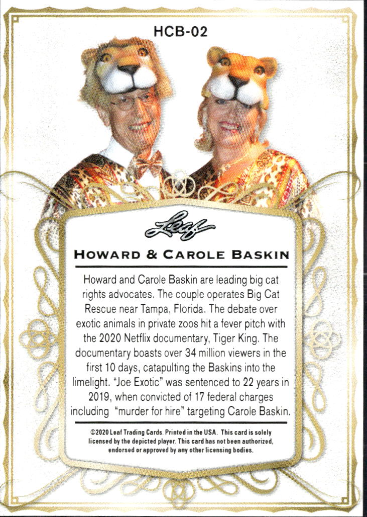 Carole Baskin Howard Baskin 2020 Leaf Tiger King Rookie RC #HCB-02
