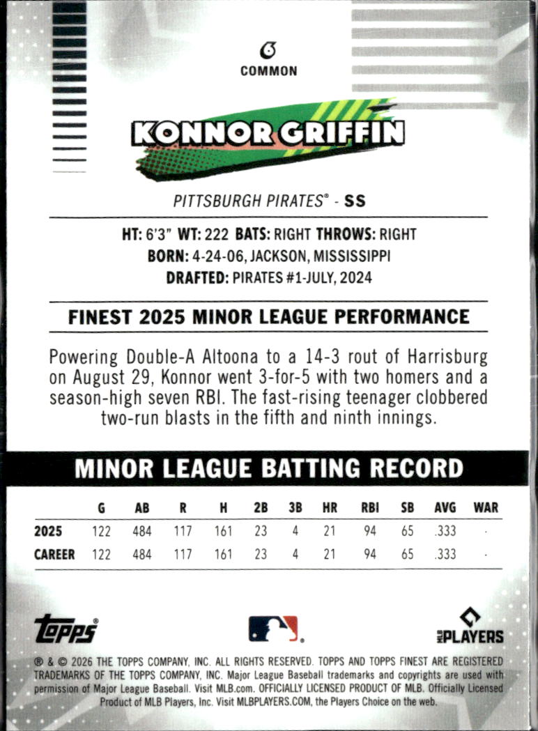Konnor Griffin 2026 Topps Finest Rookie RC Pittsburgh Pirates
