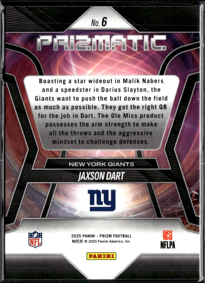 Jaxson Dart 2025 Panini Prizm Prizmatic Rookie RC New York Giants