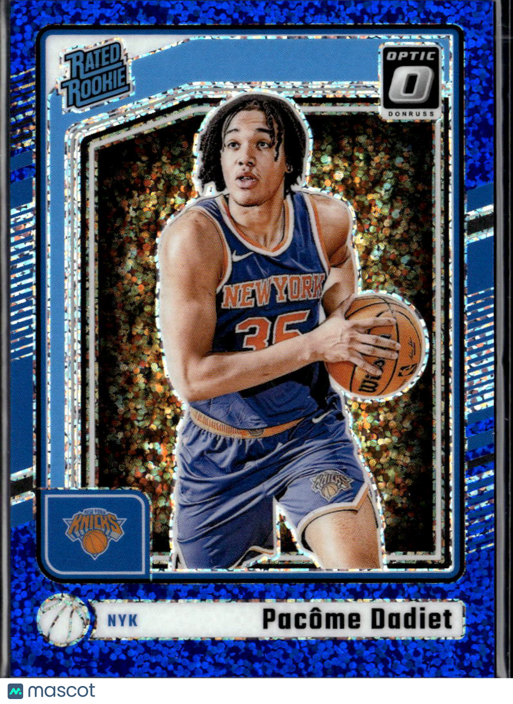 Pacome Dadiet 2024-25 Optic Rated Rookie RC Blue Sparkle /180 New York Knicks