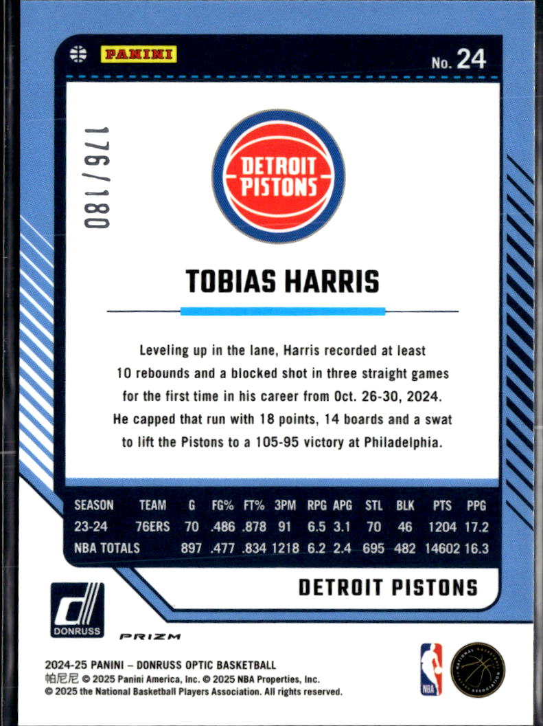 Tobias Harris 2024-25 Optic Blue Sparkle /180 Detroit Pistons