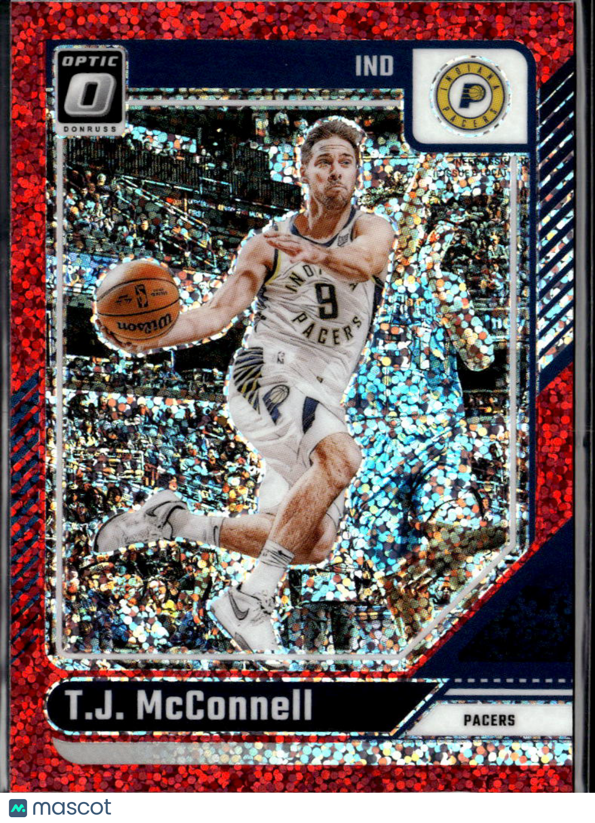 T.J. McConnell 2024-25 Optic Red Sparkle Prizm SSP Indiana Pacers