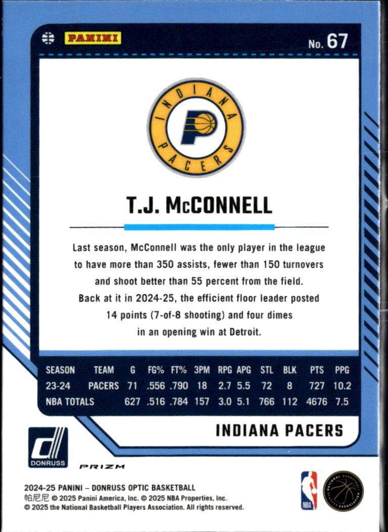 T.J. McConnell 2024-25 Optic Red Sparkle Prizm SSP Indiana Pacers