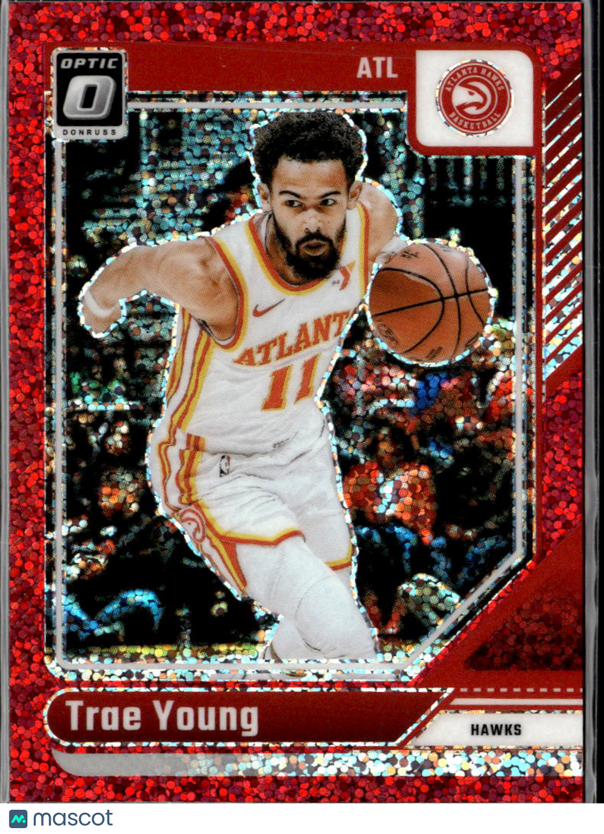 Trae Young 2024-25 Optic Red Sparkle Prizm SSP Atlanta Hawks