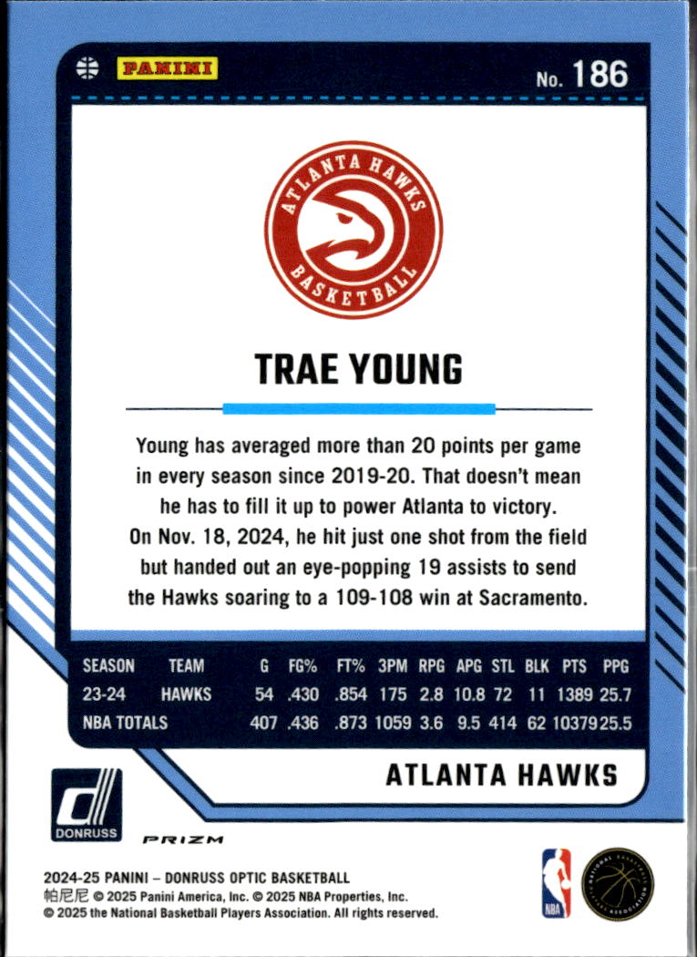 Trae Young 2024-25 Optic Red Sparkle Prizm SSP Atlanta Hawks