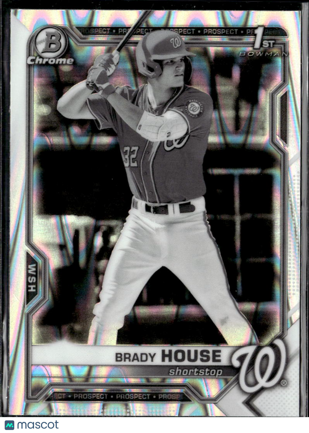 Brady House 2021 Bowman Chrome 1st Black White Raywave Washington Nationals