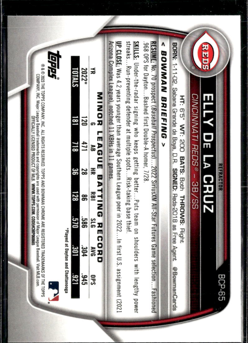 Elly De La Cruz 2023 Bowman Chrome Green Lunar Glow Refractor Cincinnati Reds